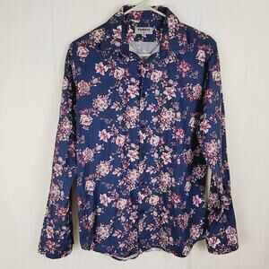 Express button up slim dress shirt blue floral mens Medium Classic Boho Maximal